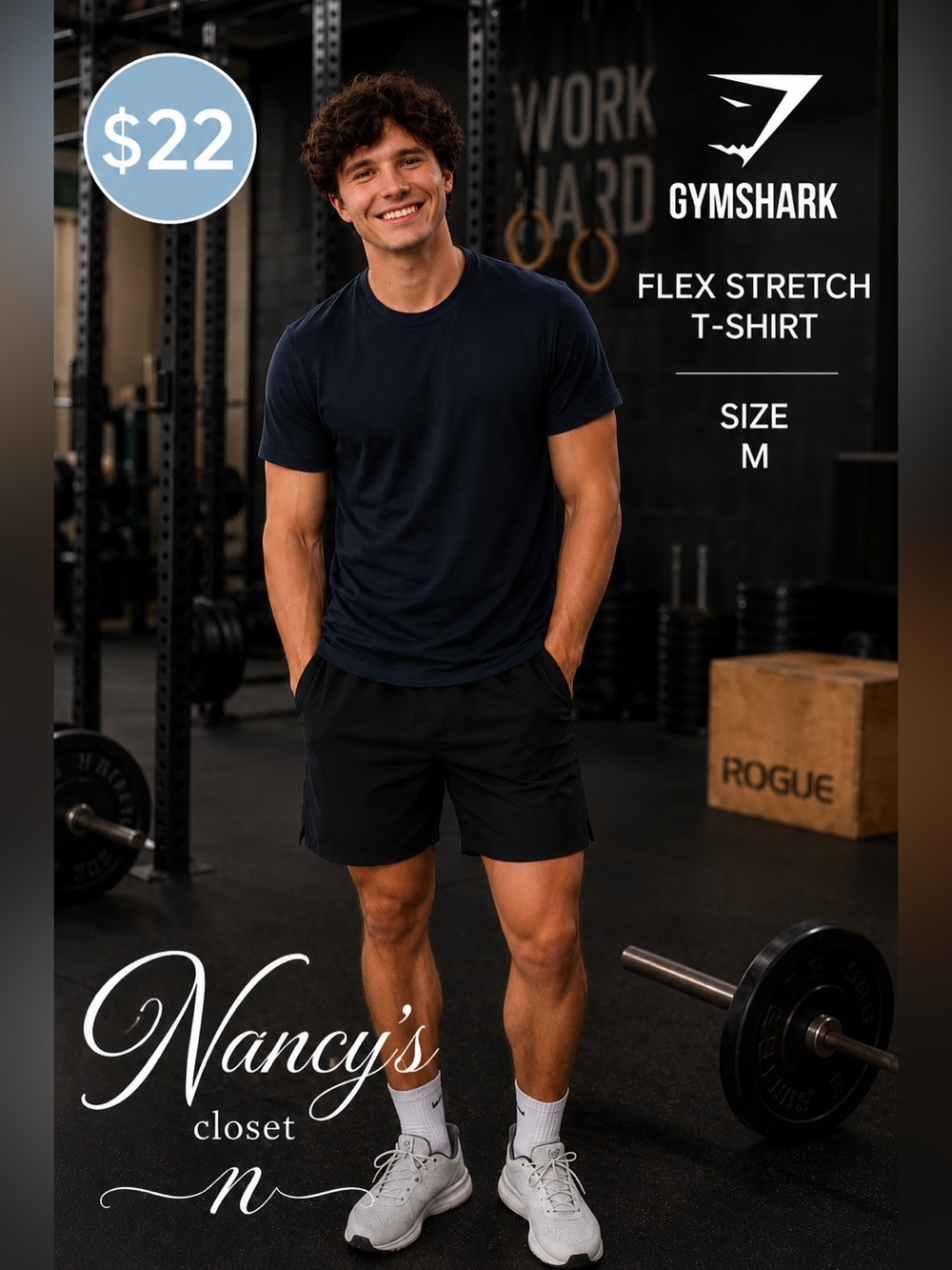 Gymshark Men’s Flex Stretch Performance T-Shirt Navy Blue Size Medium
